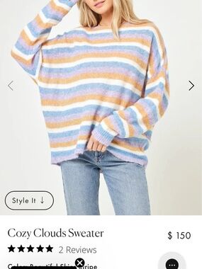 NWT L space Cozy Clouds Striped Crewneck Sweater-xs/s